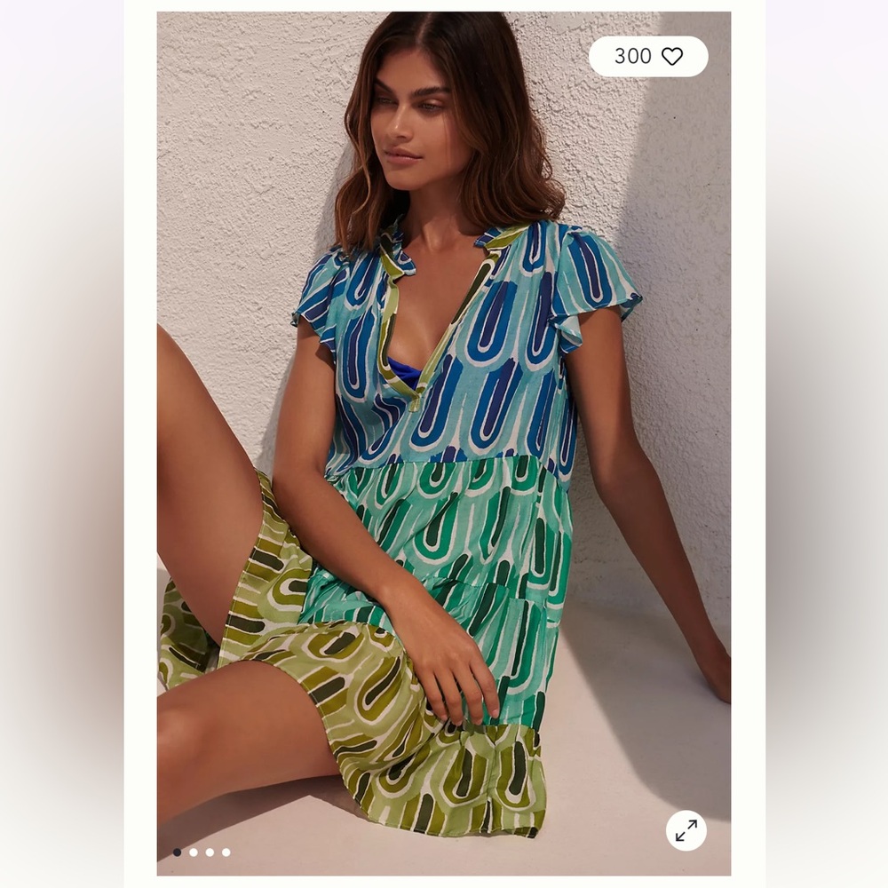 Anthropologie Blue and Green Mini Dress